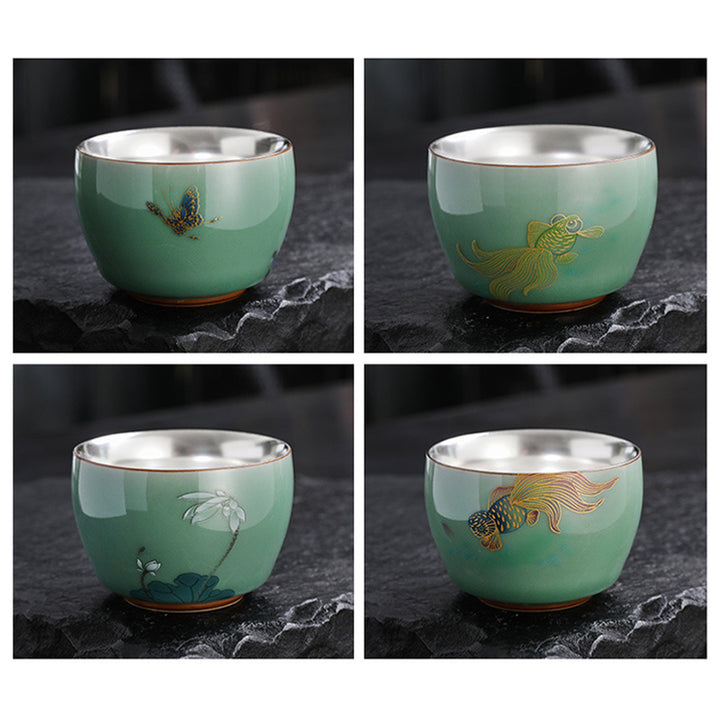 Buddha Stones Farfalla Pesce rosso Loto Koi Pesce Tazza da tè in ceramica Kung Fu Tazza da tè 120ml
