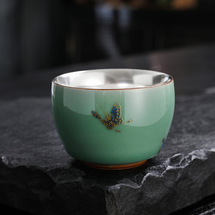 Buddha Stones Farfalla Pesce rosso Loto Koi Pesce Tazza da tè in ceramica Kung Fu Tazza da tè 120ml