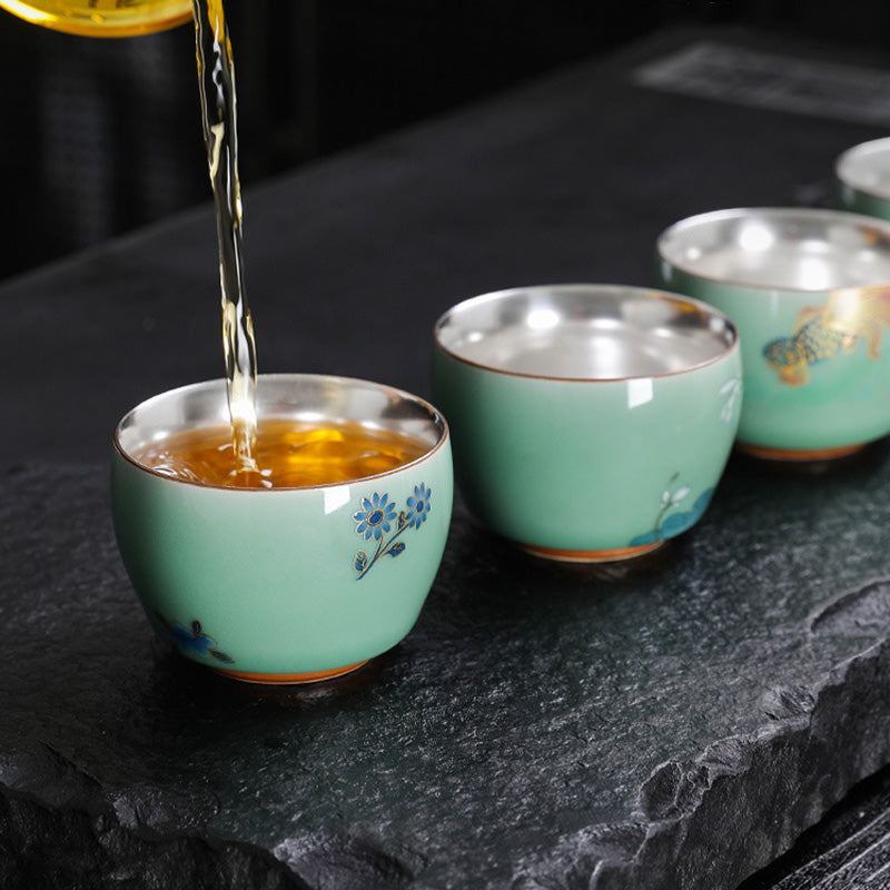 Buddha Stones Farfalla Pesce rosso Loto Koi Pesce Tazza da tè in ceramica Kung Fu Tazza da tè 120ml