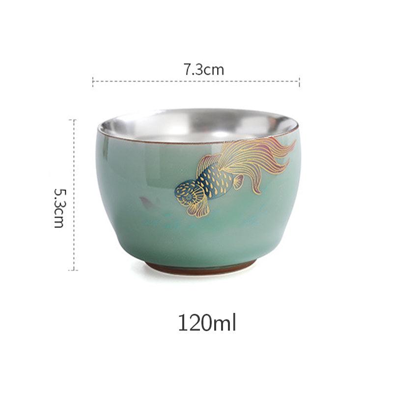 Buddha Stones Farfalla Pesce rosso Loto Koi Pesce Tazza da tè in ceramica Kung Fu Tazza da tè 120ml