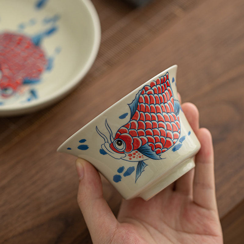 Buddha Stones Koi Fish Arowana Ceramica Gaiwan Sancai Tazza da tè Kung Fu Tazza da tè con coperchio 130ml