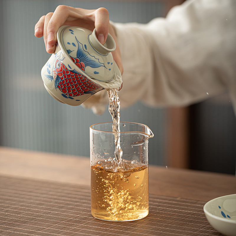 Buddha Stones Koi Fish Arowana Ceramica Gaiwan Sancai Tazza da tè Kung Fu Tazza da tè con coperchio 130ml