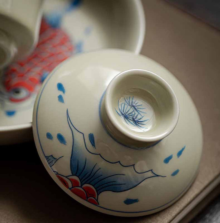 Buddha Stones Koi Fish Arowana Ceramica Gaiwan Sancai Tazza da tè Kung Fu Tazza da tè con coperchio 130ml