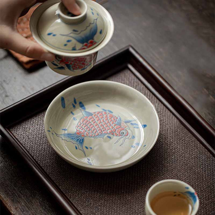 Buddha Stones Koi Fish Arowana Ceramica Gaiwan Sancai Tazza da tè Kung Fu Tazza da tè con coperchio 130ml
