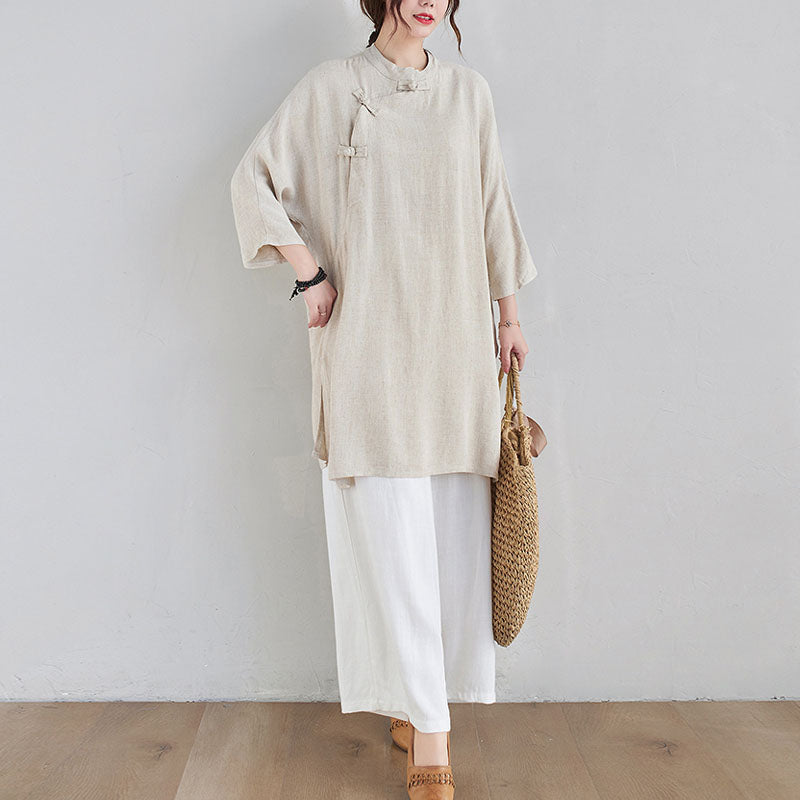 Buddha Stones 2 pezzi design semplice Zen Tai Chi Meditazione Abbigliamento cotone lino Top Pantaloni Set da donna - image 7