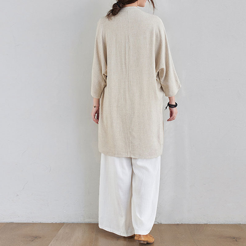 Buddha Stones 2 pezzi design semplice Zen Tai Chi Meditazione Abbigliamento cotone lino Top Pantaloni Set da donna - image 4