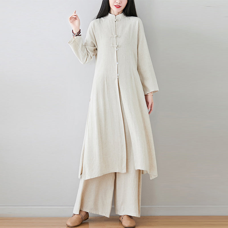 Buddha Stones 2 pezzi cinese rana pulsante design zen tai chi meditazione abbigliamento cotone lino top pantaloni set da donna - image 18