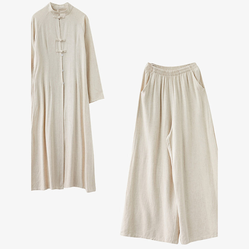 Completo da donna con 2 pezzi di abbigliamento Zen Tai Chi e pantaloni con design a rana cinese e Buddha Stones meditazione (top e pantaloni). - image 4