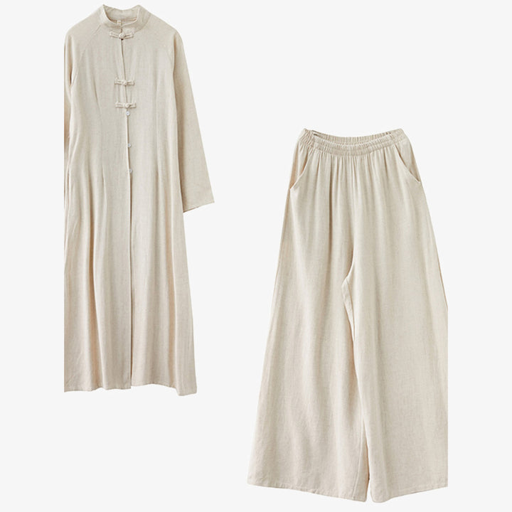 Completo da donna con 2 pezzi di abbigliamento Zen Tai Chi e pantaloni con design a rana cinese e Buddha Stones meditazione (top e pantaloni). - image 4