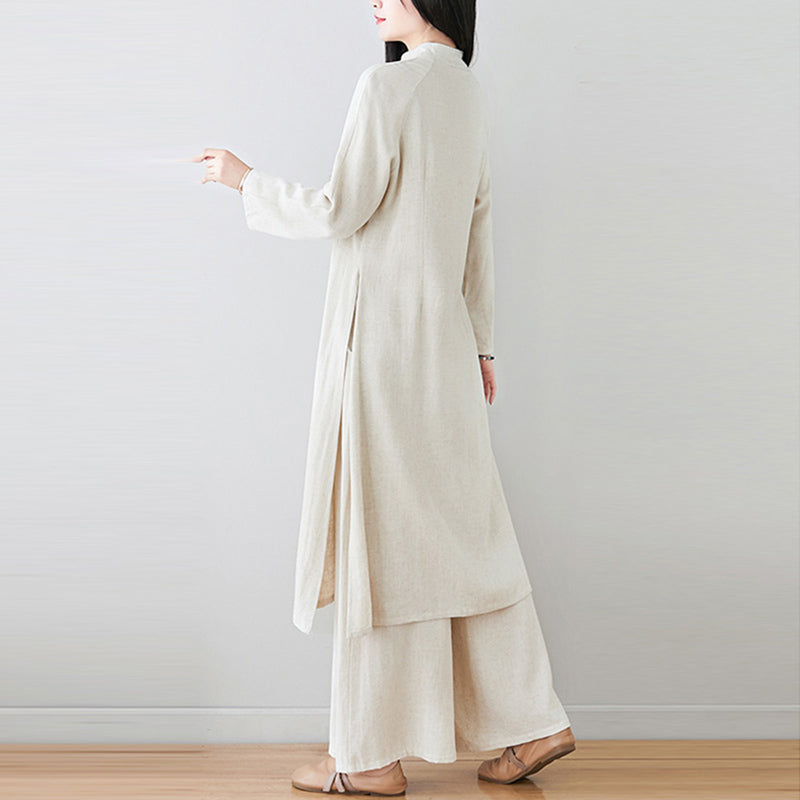 Buddha Stones 2 pezzi cinese rana pulsante design zen tai chi meditazione abbigliamento cotone lino top pantaloni set da donna - image 3