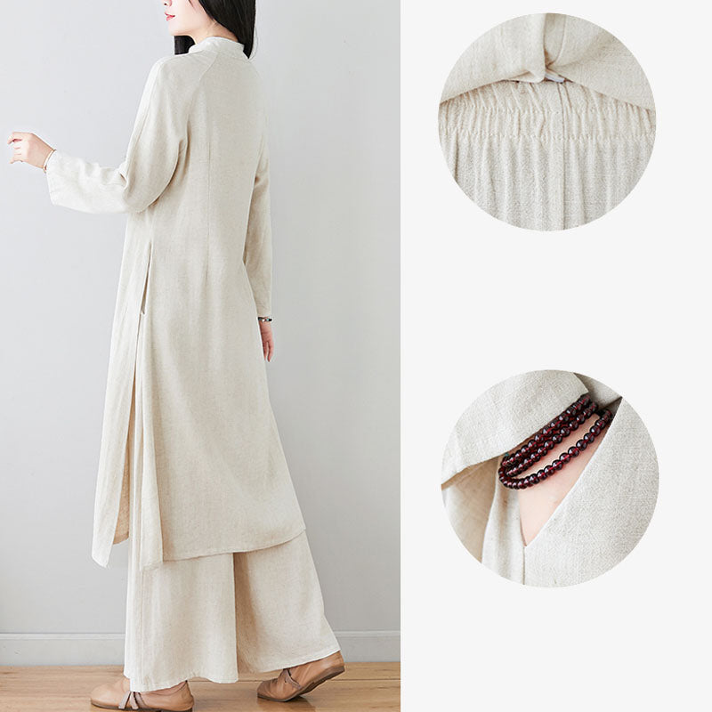 Buddha Stones 2 pezzi cinese rana pulsante design zen tai chi meditazione abbigliamento cotone lino top pantaloni set da donna - image 17