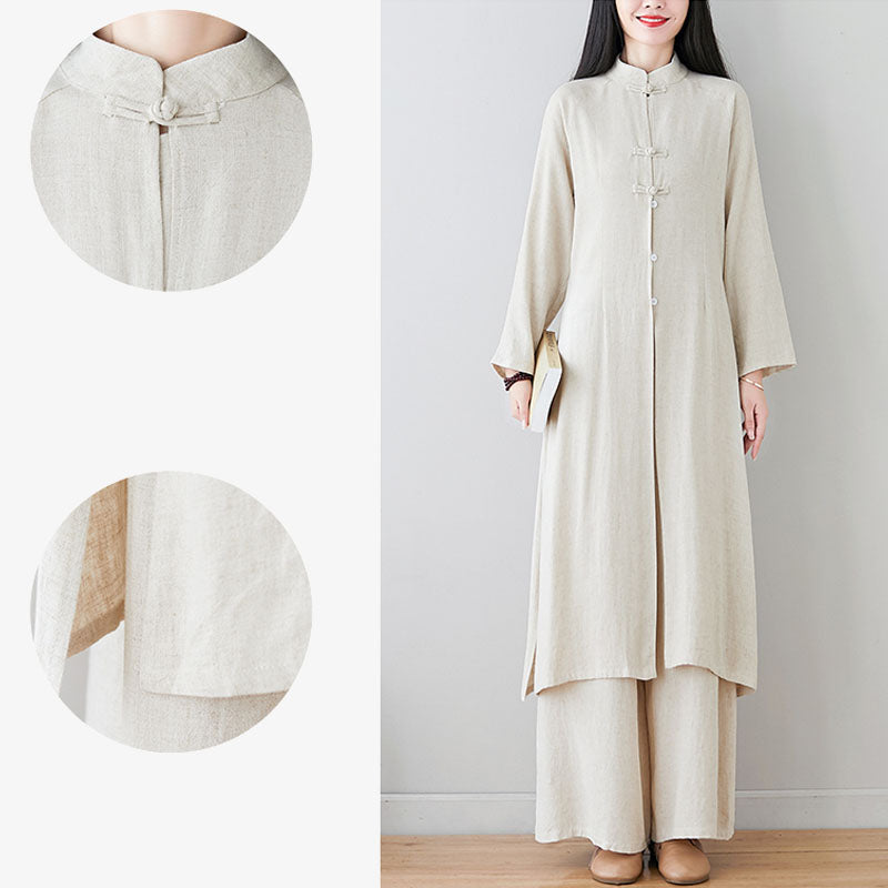 Buddha Stones 2 pezzi cinese rana pulsante design zen tai chi meditazione abbigliamento cotone lino top pantaloni set da donna - image 16