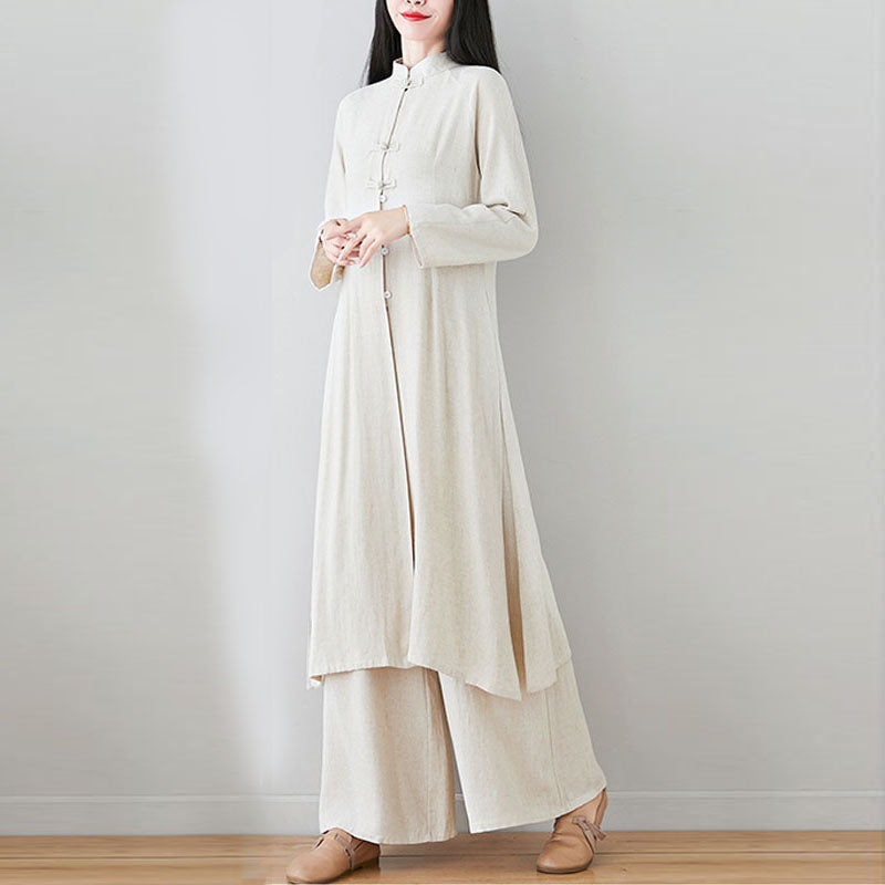 Buddha Stones 2 pezzi cinese rana pulsante design zen tai chi meditazione abbigliamento cotone lino top pantaloni set da donna - image 21