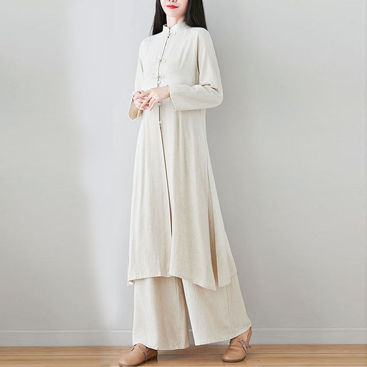 Buddha Stones 2 pezzi cinese rana pulsante design zen tai chi meditazione abbigliamento cotone lino top pantaloni set da donna - image 21