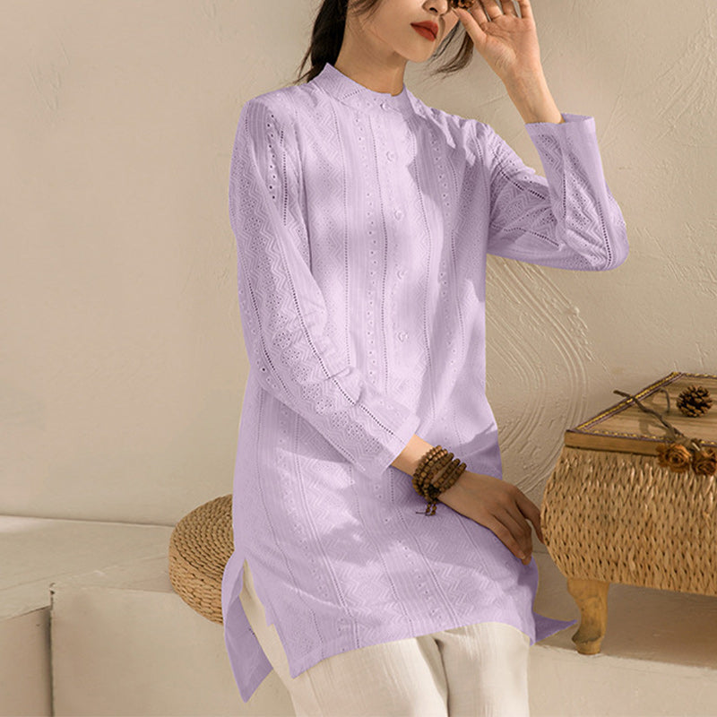 Buddha Stones 2 pezzi manica lunga abbigliamento yoga abbigliamento meditazione top pantaloni set da donna - Top viola e pantaloni beige - US8-10, UK/AU12-14, EU40-42 (2XL) - image 10