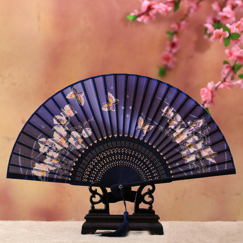 Buddha Stones Cherry Blossom Lily Butterfly Bamboo Ventaglio pieghevole in bambù portatile 21 cm - Farfalla blu grande, 21 cm - image 2