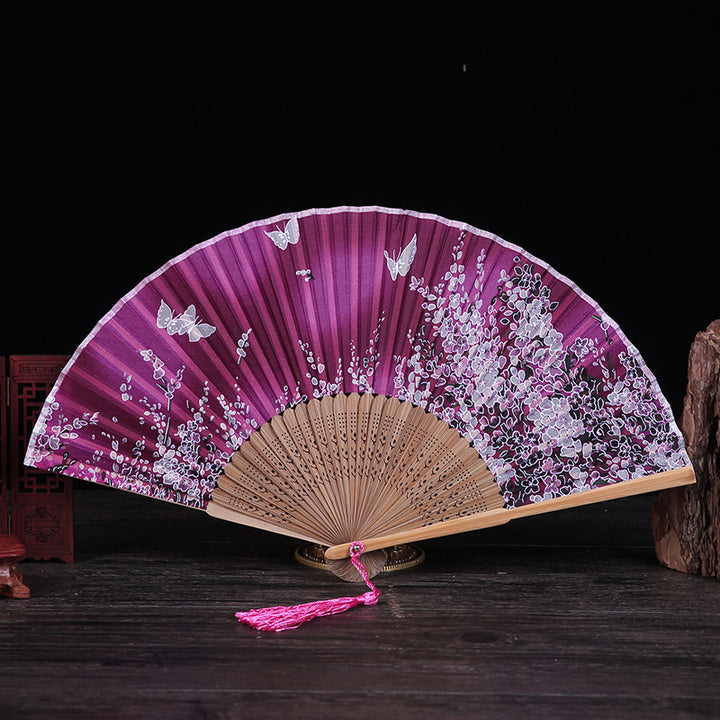 Buddha Stones Cherry Blossom Lily Butterfly Bamboo Ventaglio pieghevole in bambù portatile 21 cm - Farfalla rosa rossa in fiore di ciliegio 21 cm - image 10