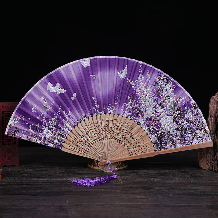 Buddha Stones Cherry Blossom Lily Butterfly Bamboo Ventaglio pieghevole in bambù portatile 21 cm - Farfalla viola in fiore di ciliegio 21 cm - image 11
