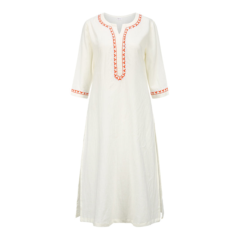 Buddha Stones 2 pezzi scollo a V ricamo yoga abbigliamento zen meditazione cotone lino top pantaloni set da donna - Bianco (solo parte superiore) - US8-10, UK/AU12-14, EU40-42 (2XL) - image 19