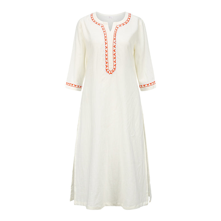 Buddha Stones 2 pezzi scollo a V ricamo yoga abbigliamento zen meditazione cotone lino top pantaloni set da donna - Bianco (solo parte superiore) - US8-10, UK/AU12-14, EU40-42 (2XL) - image 19