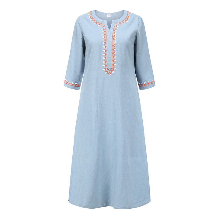 Buddha Stones 2 pezzi scollo a V ricamo yoga abbigliamento zen meditazione cotone lino top pantaloni set da donna - Blu (solo la parte superiore) - US8-10, UK/AU12-14, EU40-42 (2XL) - image 20