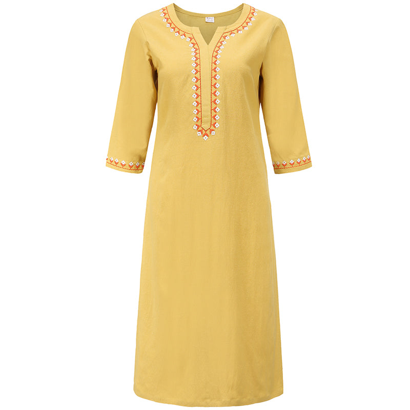 Buddha Stones 2 pezzi scollo a V ricamo yoga abbigliamento zen meditazione cotone lino top pantaloni set da donna - Giallo (solo in alto) - US8-10, UK/AU12-14, EU40-42 (2XL) - image 21