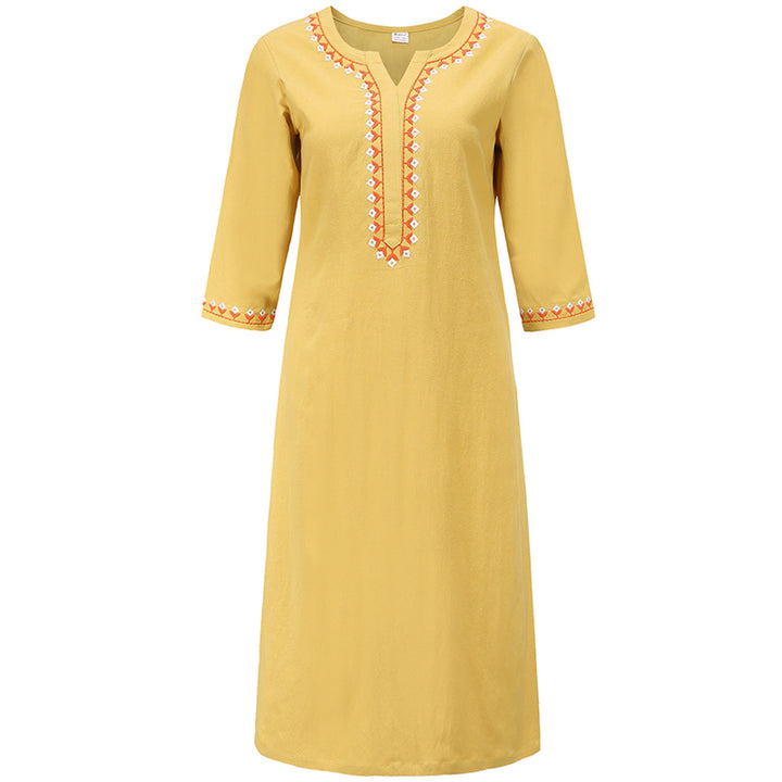 Buddha Stones 2 pezzi scollo a V ricamo yoga abbigliamento zen meditazione cotone lino top pantaloni set da donna - Giallo (solo in alto) - US8-10, UK/AU12-14, EU40-42 (2XL) - image 21