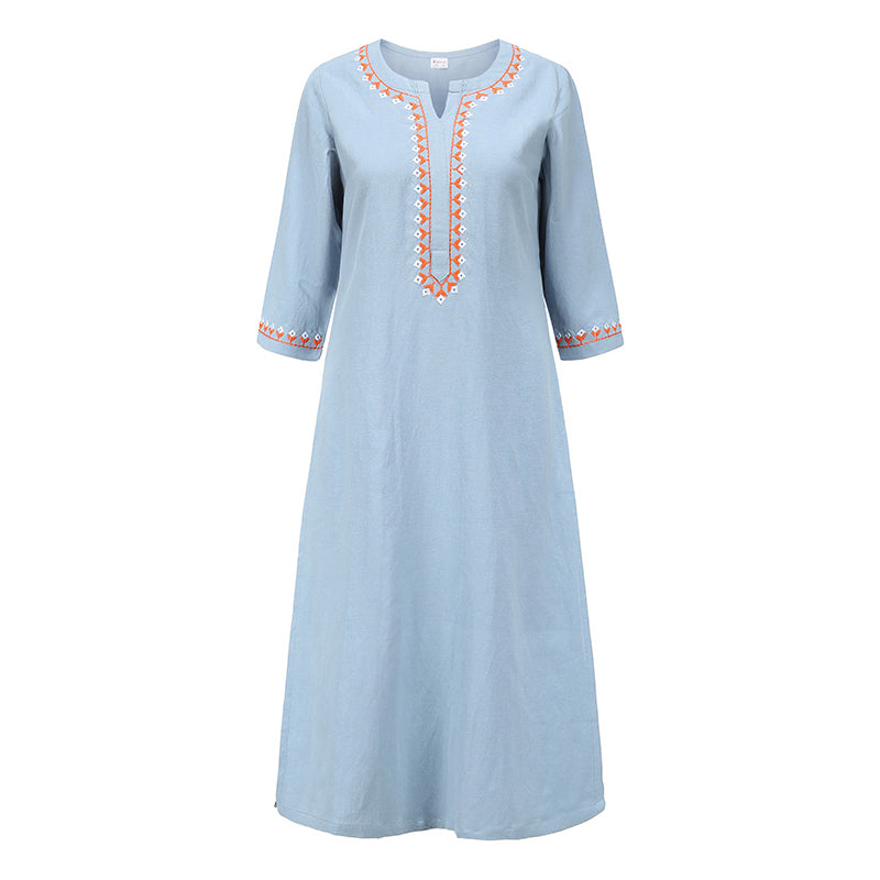 Buddha Stones 2 pezzi scollo a V ricamo yoga abbigliamento zen meditazione cotone lino top pantaloni set da donna - Blu (solo la parte superiore) - US12, UK/AU16, EU44 (2XL)  - image 20