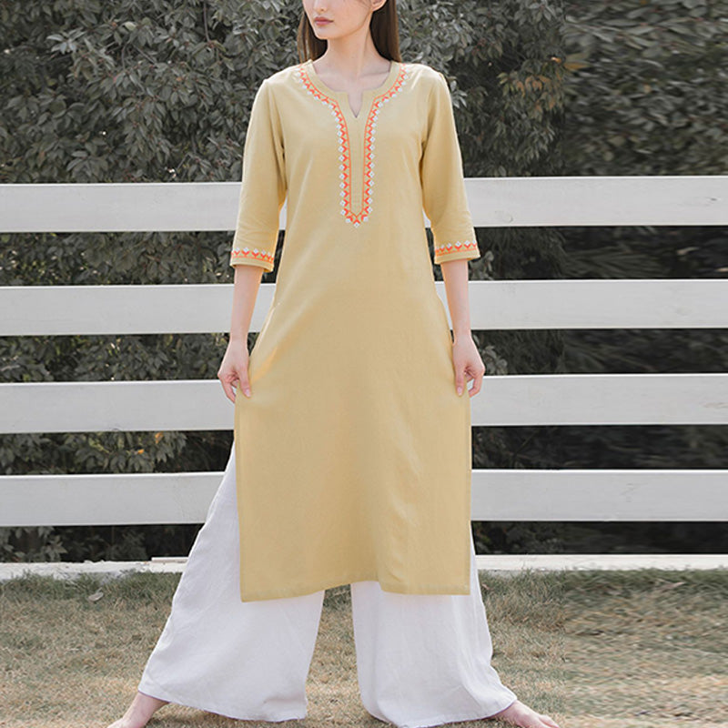 Buddha Stones 2 pezzi scollo a V ricamo yoga abbigliamento zen meditazione cotone lino top pantaloni set da donna - image 17