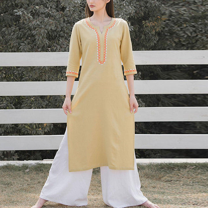 Buddha Stones 2 pezzi scollo a V ricamo yoga abbigliamento zen meditazione cotone lino top pantaloni set da donna - image 17