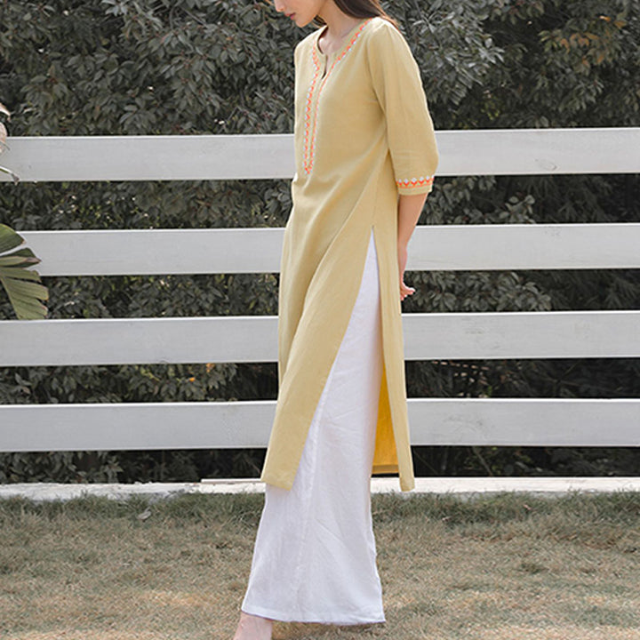 Buddha Stones 2 pezzi scollo a V ricamo yoga abbigliamento zen meditazione cotone lino top pantaloni set da donna - image 18