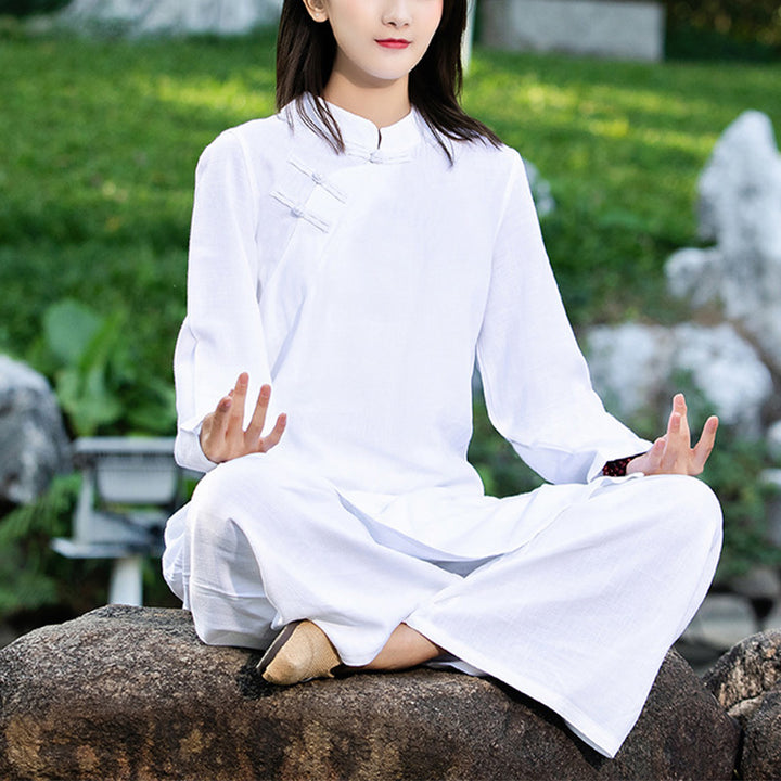 Buddha Stones 2 pezzi tinta unita manica lunga Zen Yoga Meditazione Abbigliamento Top Pantaloni Set da donna