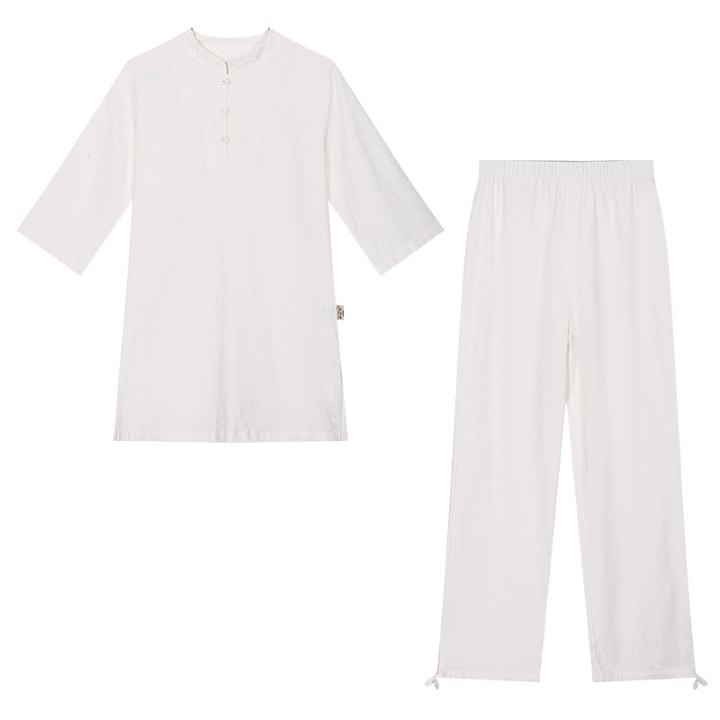 Buddha Stones 2 pezzi tinta unita manica lunga Zen Yoga Meditazione Abbigliamento Top Pantaloni Set da donna