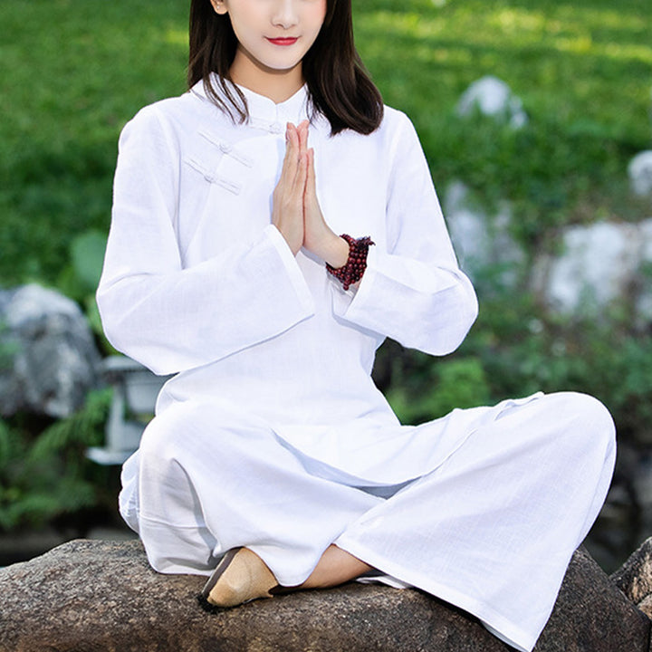 Buddha Stones 2 pezzi tinta unita manica lunga Zen Yoga Meditazione Abbigliamento Top Pantaloni Set da donna