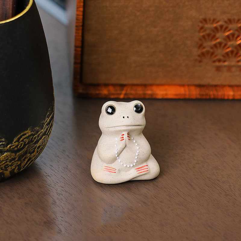 Buddha Stones Mini Piccola Rana in preghiera Ceramica Ricchezza Prosperità Casa Tè Animale domestico Figurina Decorazione
