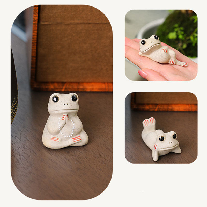 Buddha Stones Mini Piccola Rana in preghiera Ceramica Ricchezza Prosperità Casa Tè Animale domestico Figurina Decorazione - image 6