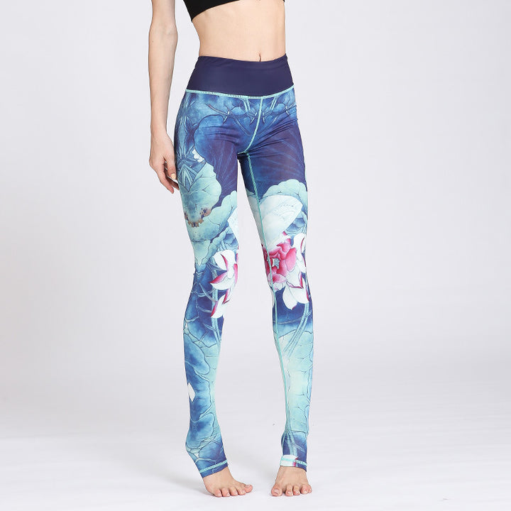 Pantaloni da yoga sportivi da donna con stampa di fiori di loto Buddha Stones