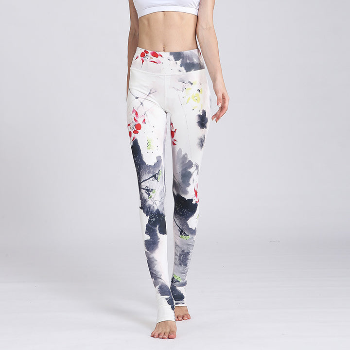 Pantaloni da yoga sportivi da donna con stampa di fiori di loto Buddha Stones