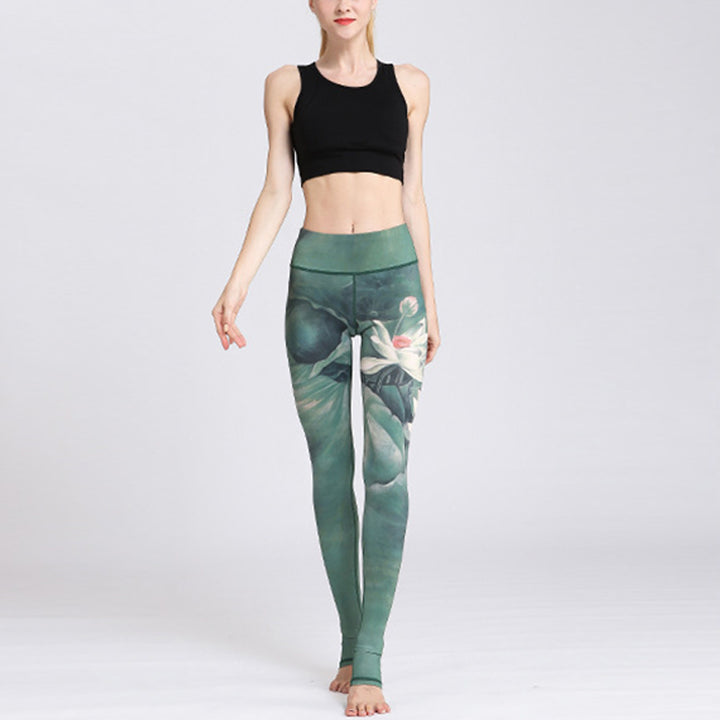 Pantaloni da yoga sportivi da donna con stampa di fiori di loto Buddha Stones
