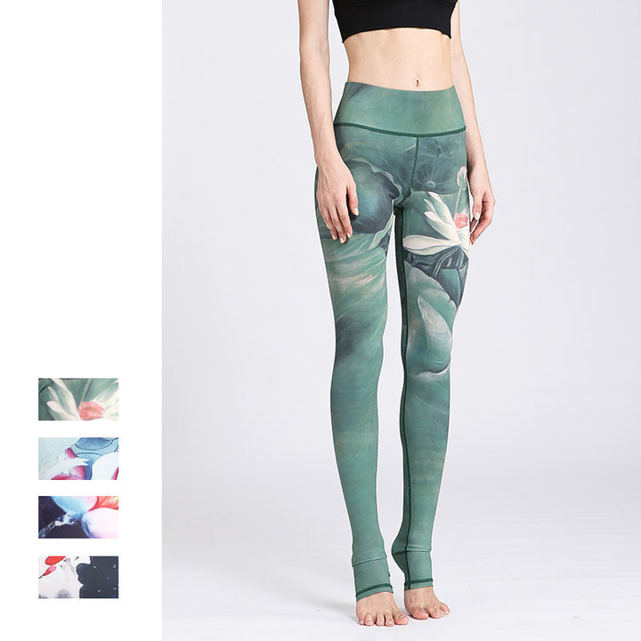 Pantaloni da yoga sportivi da donna con stampa di fiori di loto Buddha Stones