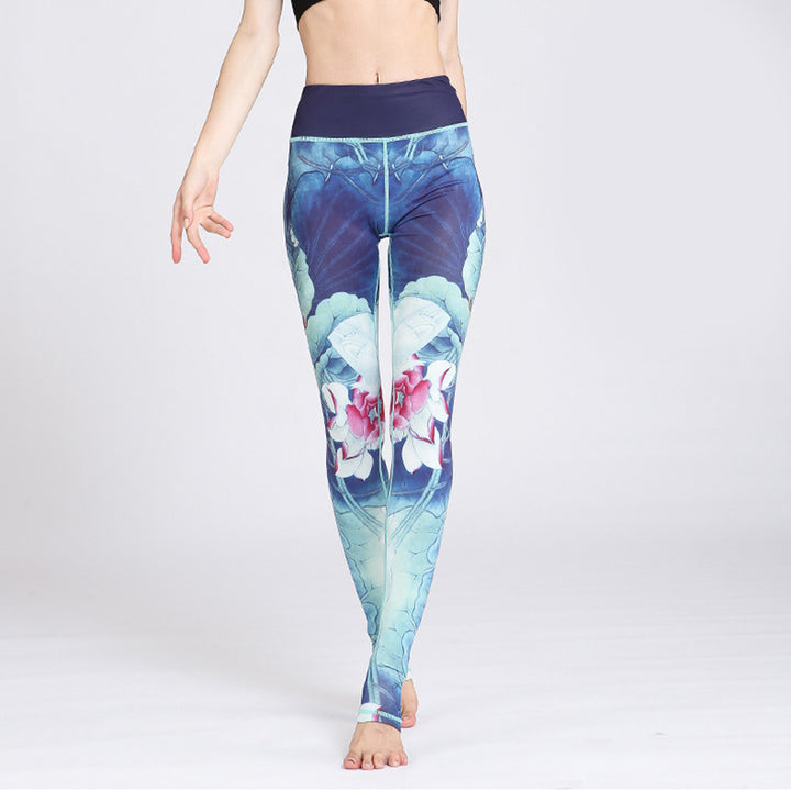 Pantaloni da yoga sportivi da donna con stampa di fiori di loto Buddha Stones