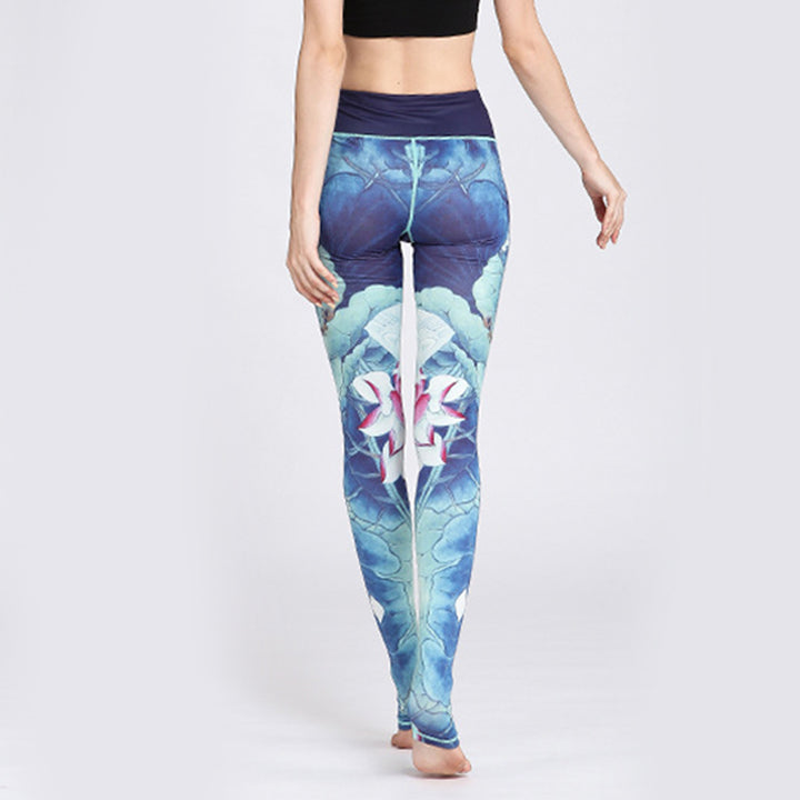 Pantaloni da yoga sportivi da donna con stampa di fiori di loto Buddha Stones