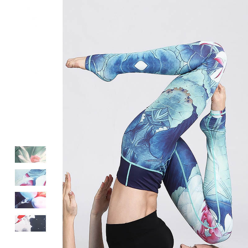 Pantaloni da yoga sportivi da donna con stampa di fiori di loto Buddha Stones