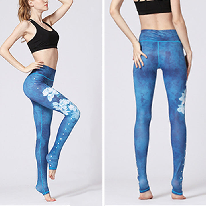 Pantaloni da yoga da donna con stampa floreale e fiori di loto e Buddha Stones - image 4