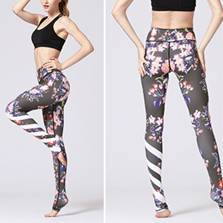 Pantaloni da yoga da donna con stampa floreale e fiori di loto e Buddha Stones - image 31