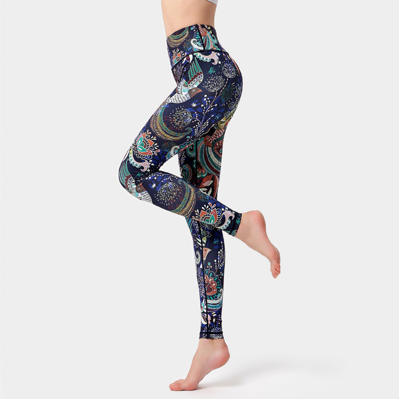 Pantaloni stampati Buddha Stones Flowers Leaves Birds Sport Fitness Yoga Danza Leggings Pantaloni yoga da donna - Uccello Nero - US8-10, UK/AU12-14, EU40-42 (XL) - image 5