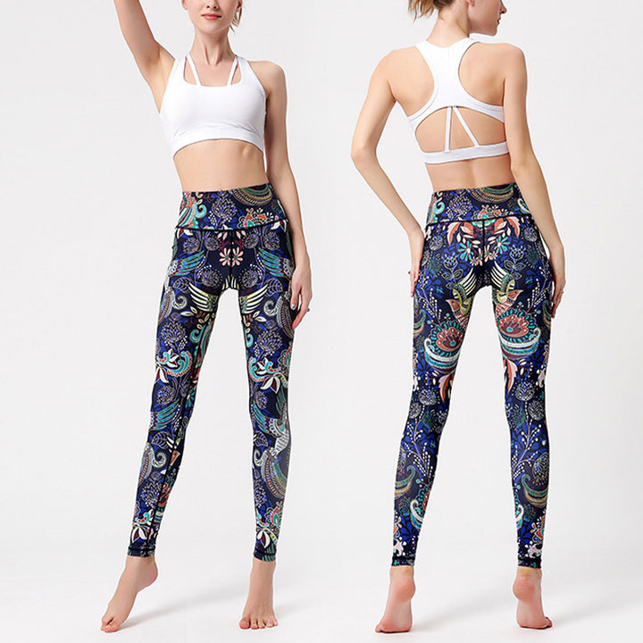 Pantaloni stampati Buddha Stones Flowers Leaves Birds Sport Fitness Yoga Danza Leggings Pantaloni yoga da donna - image 7