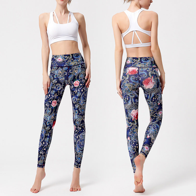 Pantaloni stampati Buddha Stones Flowers Leaves Birds Sport Fitness Yoga Danza Leggings Pantaloni yoga da donna - image 11