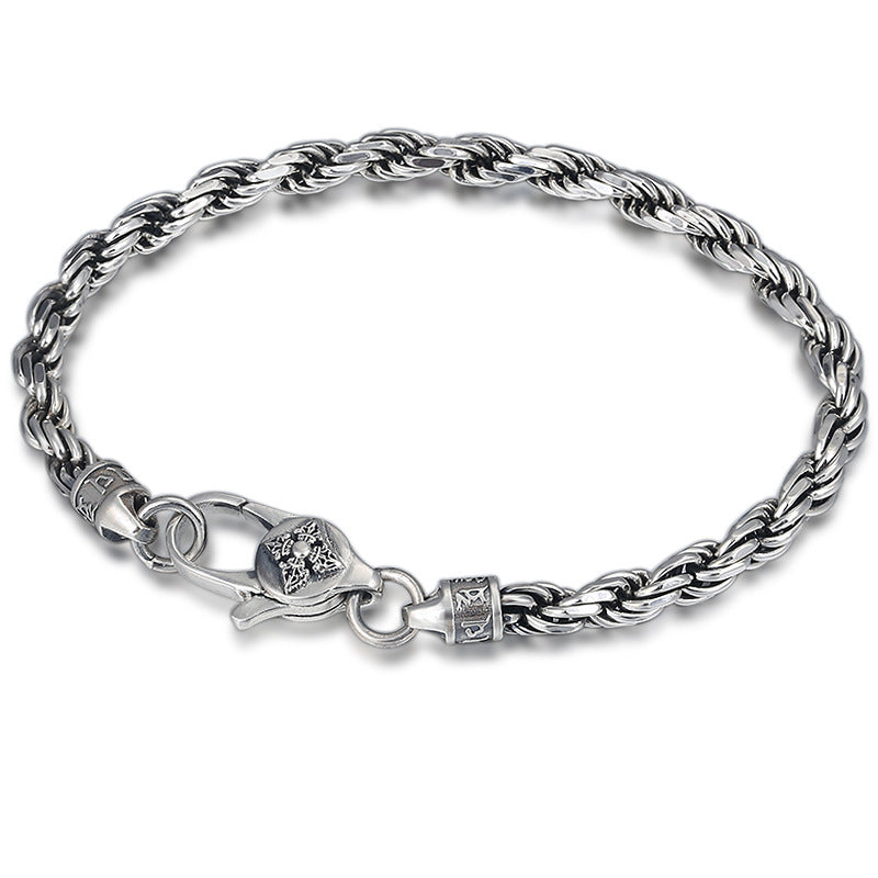 Buddha Stones 925 Sterling Silver Tibet Om Mani Padme Hum Doppio Dorje Vajra Twisted Design Bracciale Peace Love