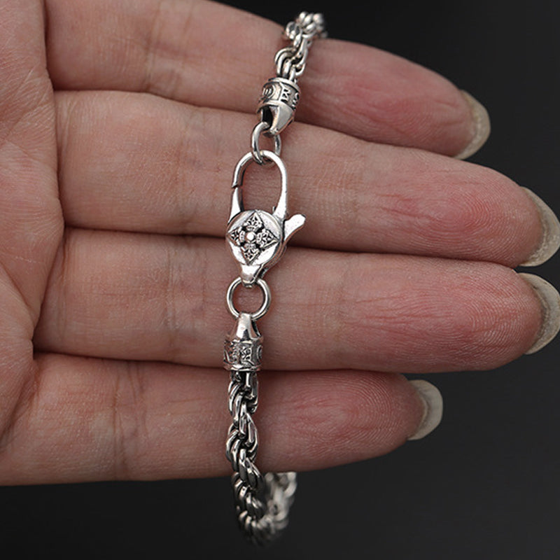 Buddha Stones 925 Sterling Silver Tibet Om Mani Padme Hum Doppio Dorje Vajra Twisted Design Bracciale Peace Love - image 7